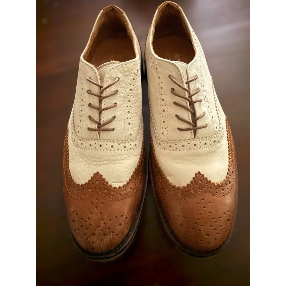 Polo Ralph Lauren Johnsly Brown Wingtip Oxford Leather Dress Sneakers Shoes 8.5D